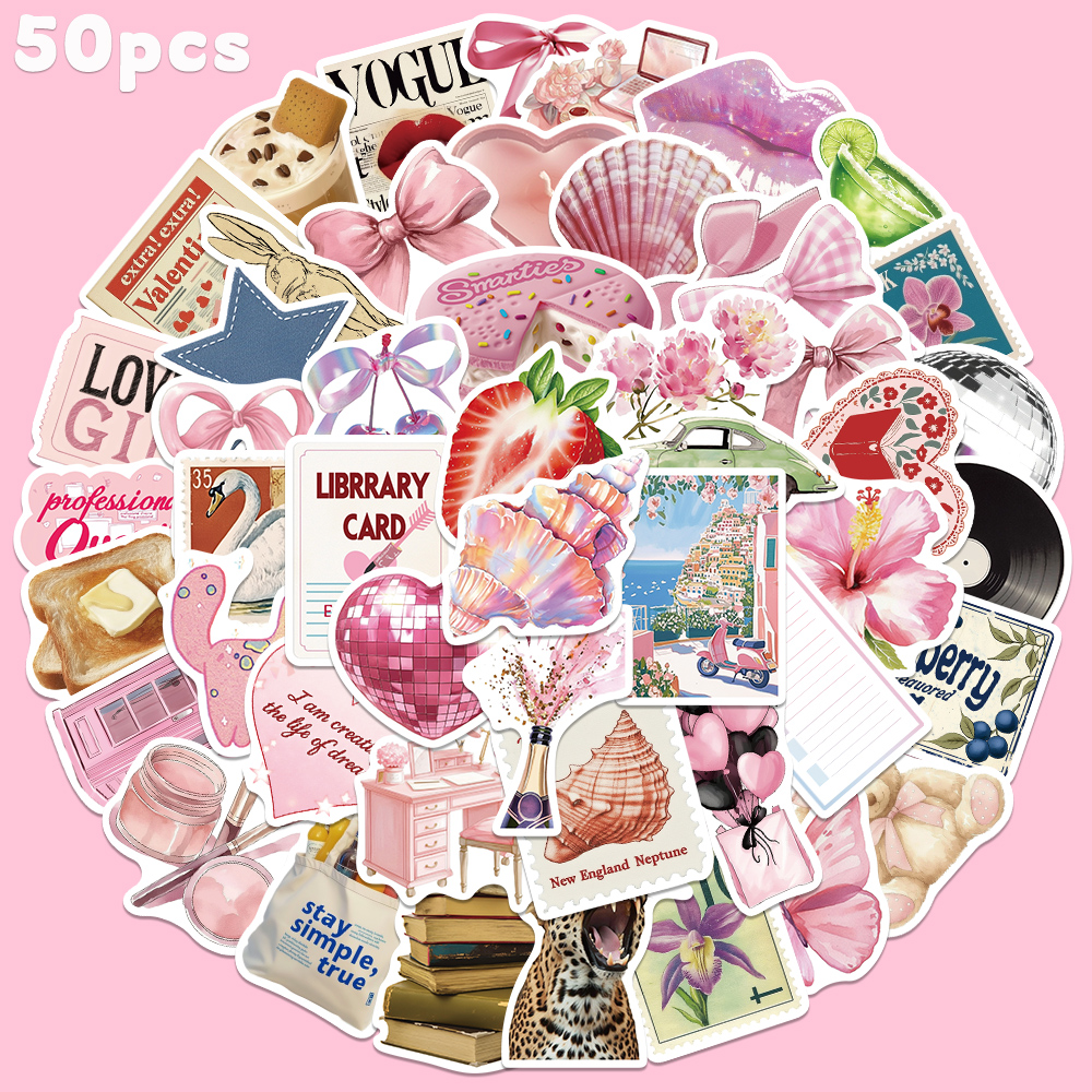Photography Magazine - 50pcs Pink Bow Sticker Fashion Cute