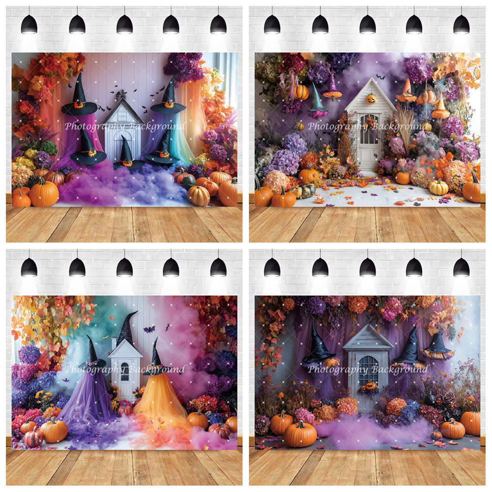 Photography Trick - Halloween Backdrops Bat Pumpkin Evening House