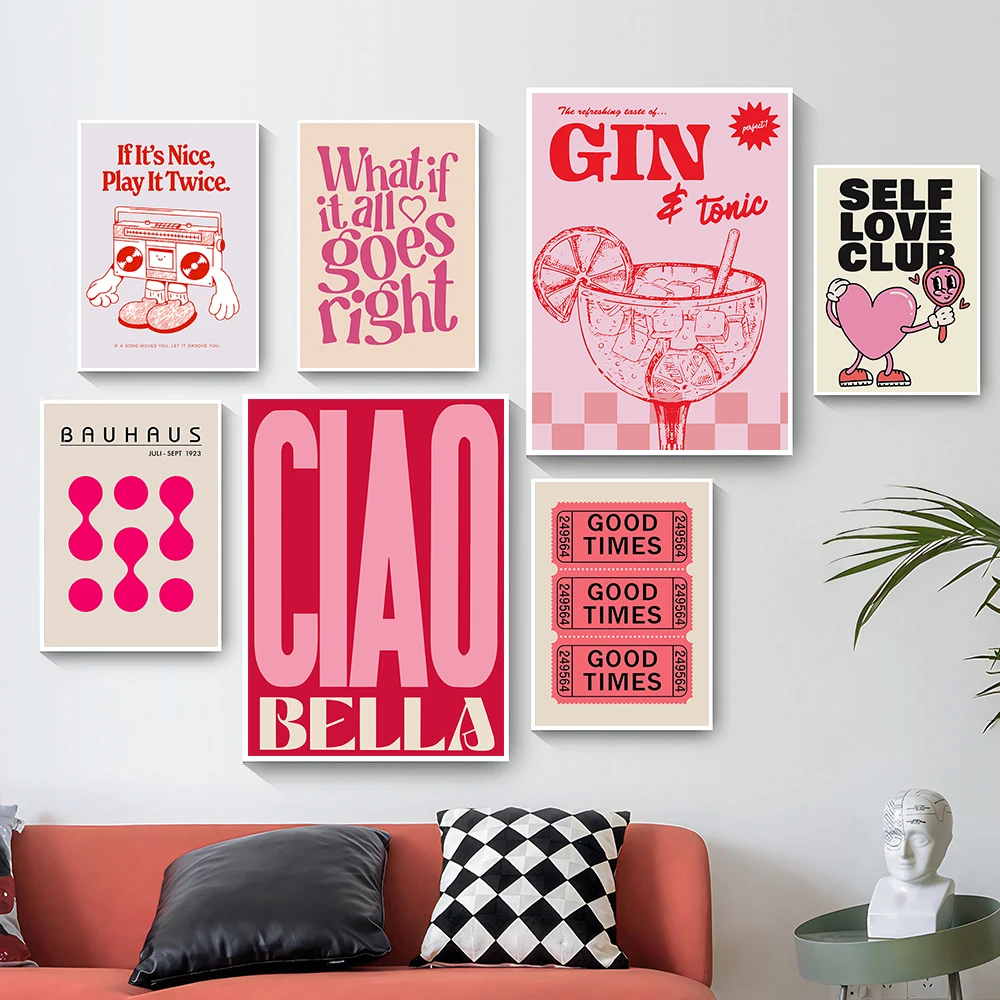 Photography Pose - Simplicity Vintage Pink Cartoon Print Canvas