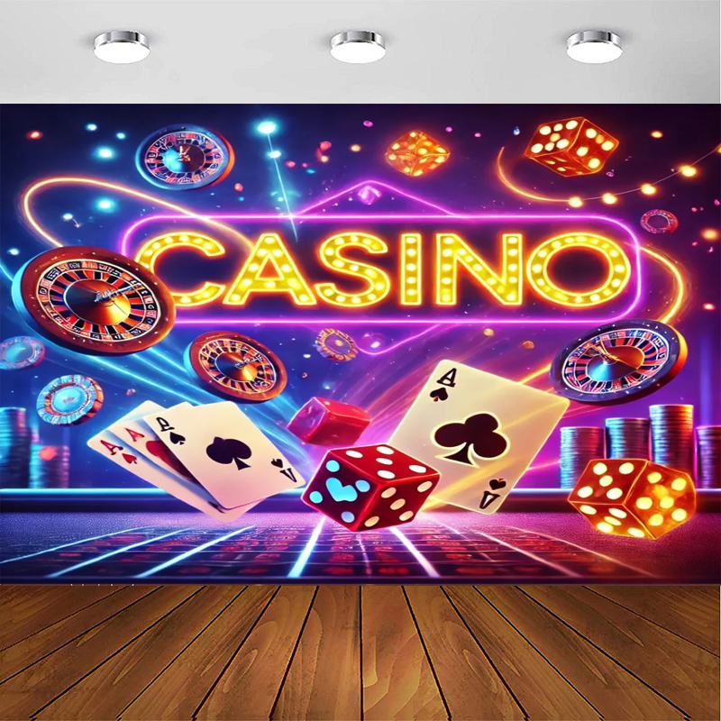 Photography Dark Cloth - Casino Night Photography Backdrop Neon Game
