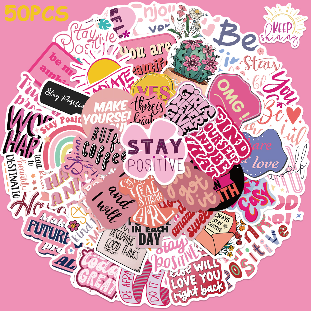 Photography Magazine - 50pcs Pink Inspirational Phrase Sticker For