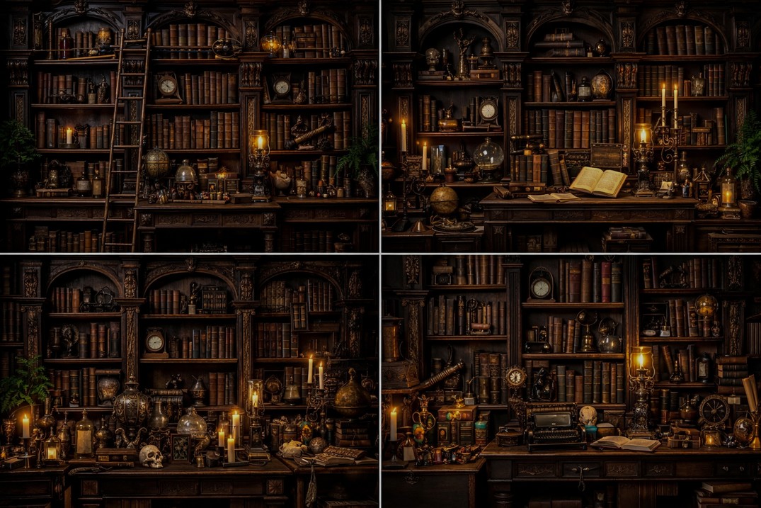 vintage library books candles  - Photography Dark Cloth reseña y precio